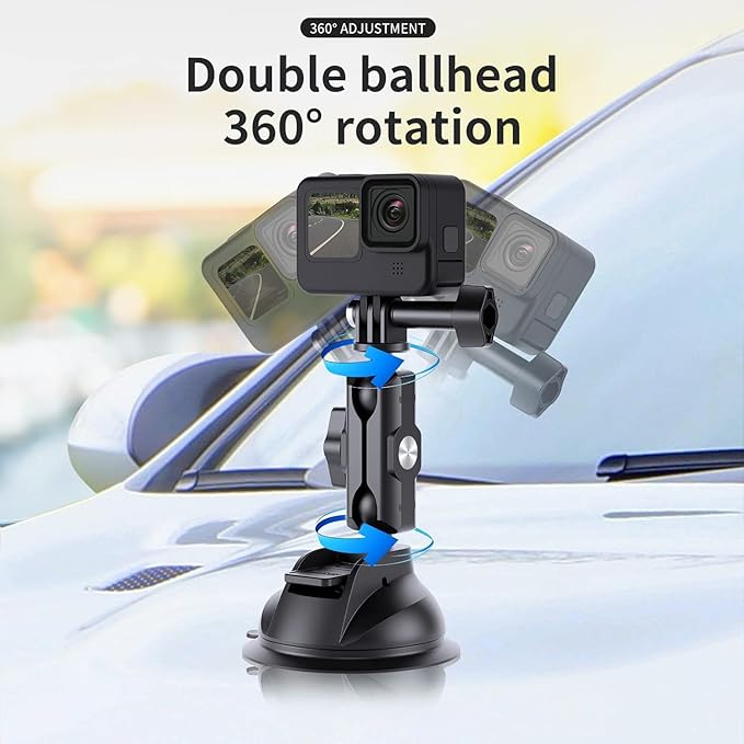 TELESIN Suction Cup Car Mount with Phone Holder, Windshield Window Dashboard Boats Vehicle Attach for DJI Osmo Pocket 4,Pocket 3,Action 6 5 Pro 4 GoPro Hero 13 12 11 10 9 Insta360 X5 Xtra Camera Mount