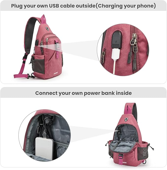 G4Free Canvas Sling Bag Crossbody Backpack with USB Charging Port & RFID Blocking, Hiking Daypack Chest Bag for Women Men