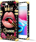Compatible with iPhone 8 7 SE Case, Glitter Red Rose Queen Leopard Lipstick Luxury Golden Decoration for Girl Women Soft TPU Shockproof Protective Hard PC Back for iPhone 8 7 SE