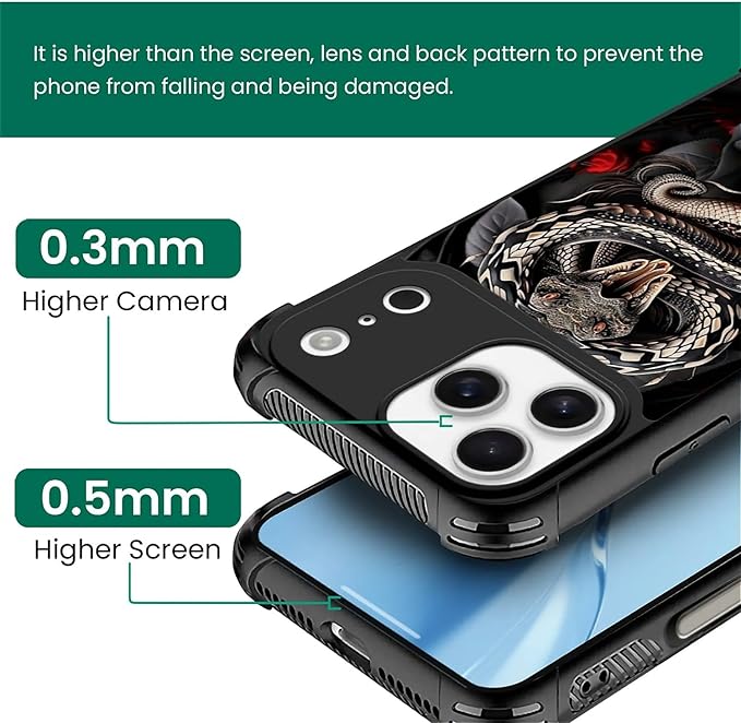 for iPhone 17 Pro Max Case,for MagSafe Graphic Design for Girl Boy Soft Silicone Hard Acrylic Shock Protection Designed for iPhone 17 Pro Max Entwined Rose Snake Pattern