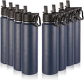 Volhoply 24oz Insulated Water Bottle with Straw Bulk 8 Pack,Metal Wide Mouth Water Bottles with Handle Lid Keep Cold,Reusable Double Wall Cups,Powder Coated Sport Bottle For Holder(Navy,8 Count)