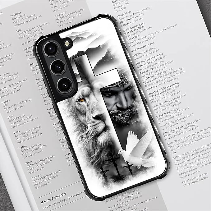 for Samsung Galaxy S23 Plus Case, Lion Cross Jesus Christ Dove Pattern Graphic Design Girl Boy Soft Silicone Hard Acrylic Shock Protection for Samsung Galaxy S23 Plus