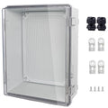 IP67 Waterproof Junction Box, ABS Plastic Electrical Enclosure with Stainless Steel Latch, Hinged Cover Electric Box with Mounting Plate, Wall Brackets & Cable Glands 400x300x180mm