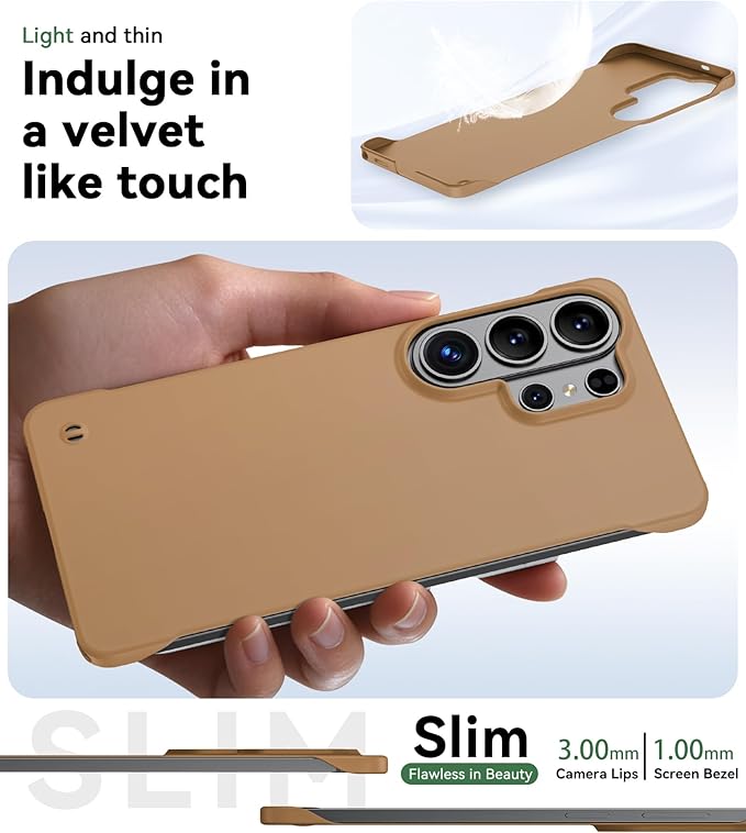 GRECAZO Slim Borderless for Samsung Galaxy S26 Ultra Phone Case 6.9"(2026) Ultra-Thin Lightweight Frameless Matte Hard PC Cover Case with Pull Ring Minimalist Non Slip Rope-Mocha