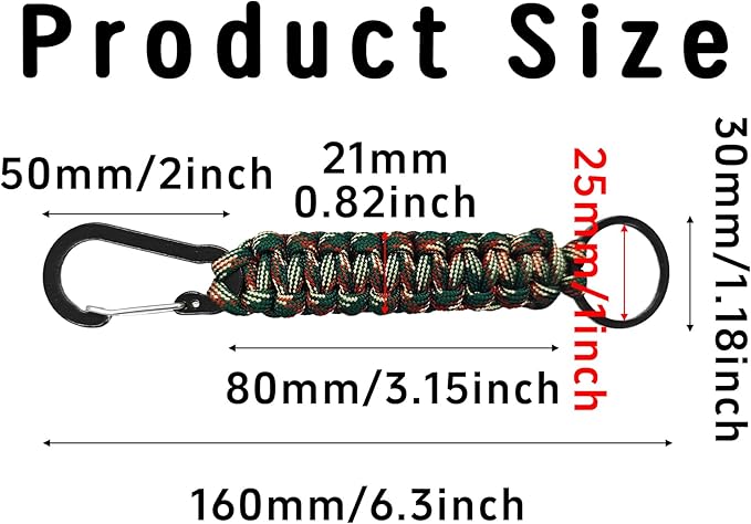 3PCS Paracord Keychain with Carabiner Clip, Braided Rope Key Chain Lanyard, Heavy Duty Paracord Keychain Ring for Men Women Outdoor Camping Hiking Backpack Survival Gear, Camo