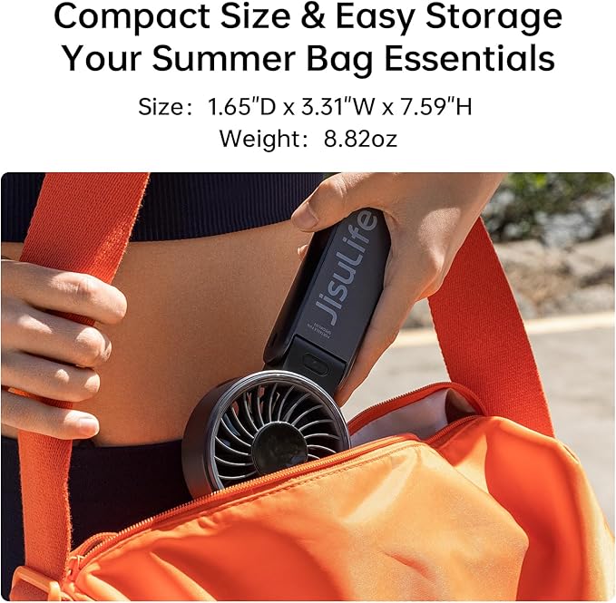 JISULIFE Handheld Fan Life7 – Ultimate Flexibility: Wide & Strong Airflow, 19.5H Max Cooling, 5000mAh Rechargeable, 5-Speed, LED Display, 3 IN 1 Portable Fan for Travel, Concerts, Sports Events(Black)
