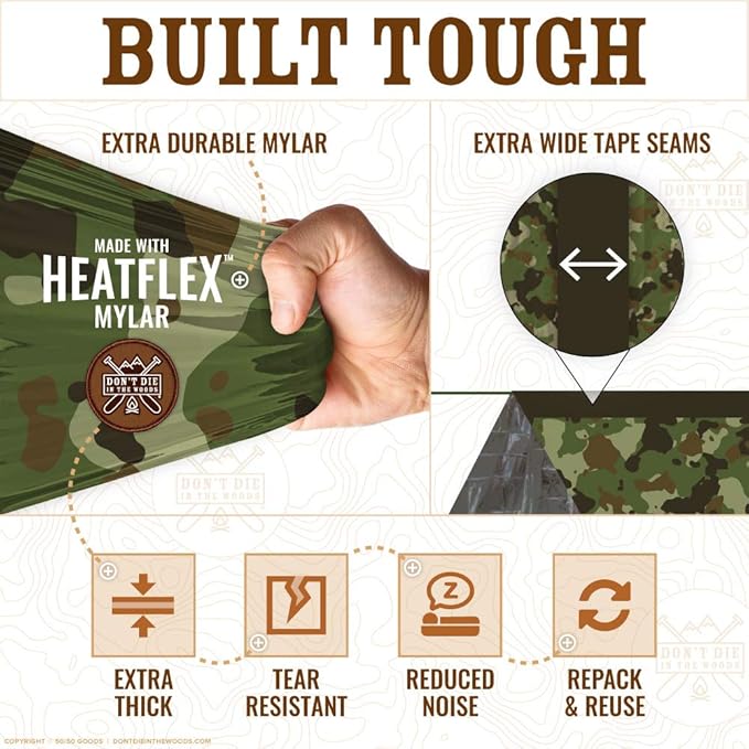 Don't Die In The Woods - Survival Tent - Made with Extra-Thick Space Blanket Thermal Mylar - Emergency Shelter Tube Tent - One of The 10 Essentials for Hiking, Camping, First Aid Kits