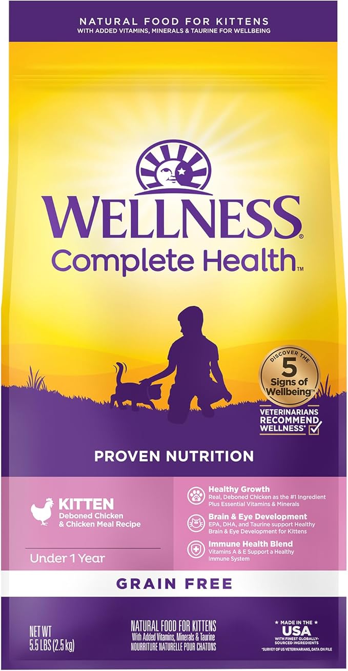 Wellness Complete Health Kitten Dry Cat Food, Natural, Grain Free Kibble, Chicken Recipe, 5.5 lb Bag