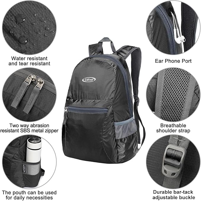 G4Free 20L Lightweight Packable Backpack Travel Hiking Daypack Foldable Backpack for Men Women