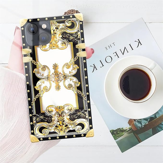 Compatible with iPhone 13 Case, Gold Grain Flowers Luxury Golden Decoration for Girl Women Soft TPU Shockproof Protective Hard PC Back for iPhone 13