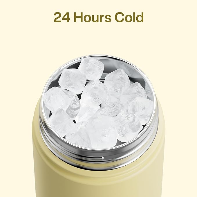 ENCOOL Insulated Water Bottle with Straw Stainless Steel Water Bottle, Leak-Proof, BPA-Free, Double Wall Vacuum Keeps Cold for 24 Hours for Sports, Travel, School (26 oz, Light Vanilla)