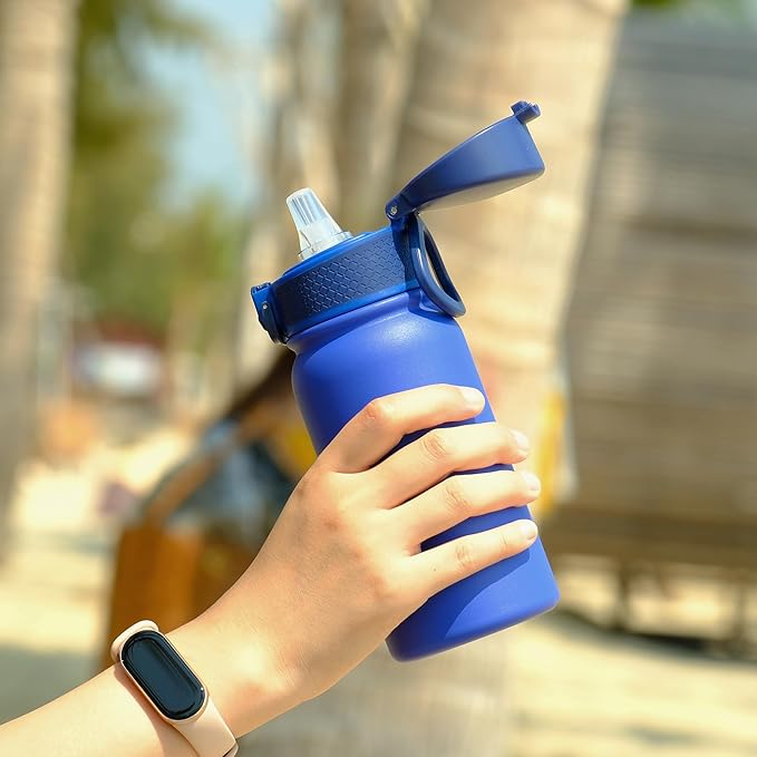 OLDLEY 12oz Kids Water Bottle, Stainless Steel Insulated Water Bottle For Kids, With Straws Leak-proof, Kids Water Bottles For School Boys Girls,Klein Blue