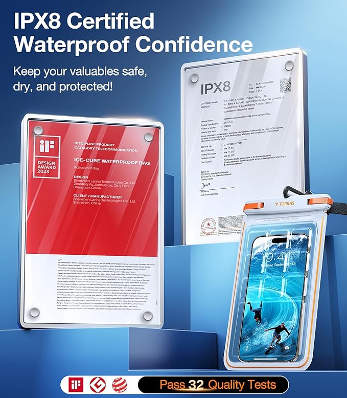 TORRAS IPX8 Waterproof Phone Pouch Floating, Underwater Screen Touchable, Water Proof Case with Lanyard for iPhone 17 Pro Max 16 S26, Cellphone Dry Bag Cruise Essentials 7.0 inch, White