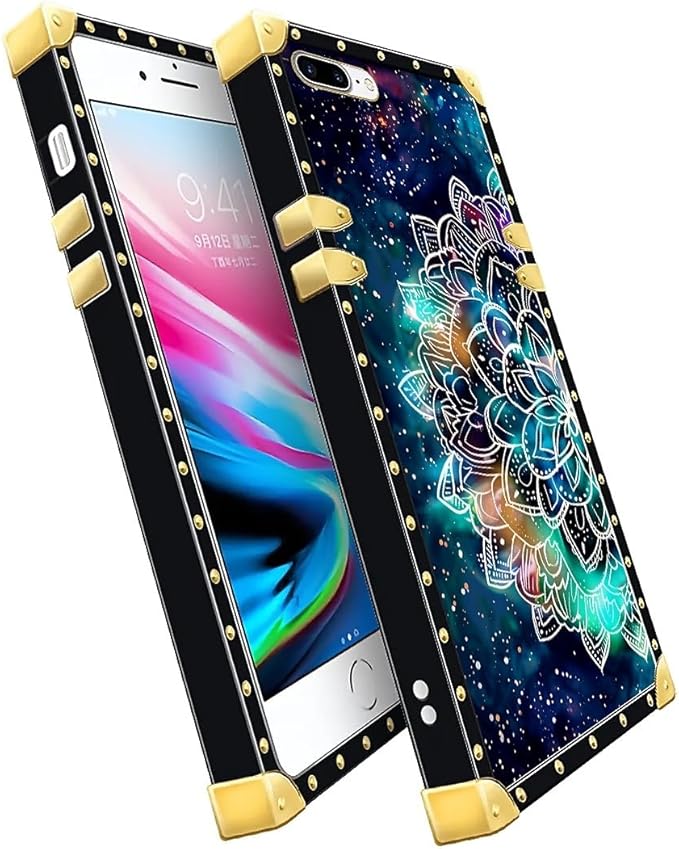 Compatible with iPhone 8 Plus 7 Plus Case, Starry Sky Colourful Mandala Luxury Golden Decoration for Girl Women Soft TPU Shockproof Protective Hard PC Back for iPhone 8 Plus 7 Plus