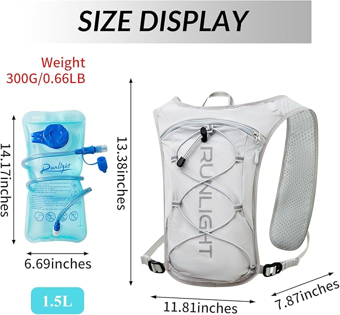 Runlight Running Vest for Women Men Lightweight Hydration Backpack Pack with 1.5L Water Bladder Bag Hydro Daypack for Hiking,Trail,Skiing,Camping,Cycling,Race,Marathon