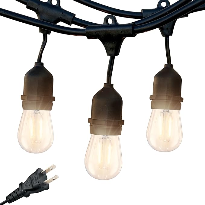 Brightech Ambience Pro - 24 Ft Waterproof LED Outdoor String Lights - Hanging, Dimmable 2w Vintage Edison Bulbs -Commercial Grade Patio Lights Create Cafe Ambience in Your Backyard - 7 Lights, Black