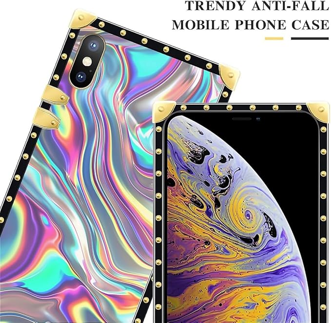 Compatible with iPhone XR Case, Holographic Abstract Iridescent Textures Luxury Golden Decoration for Girl Women Soft TPU Shockproof Protective Hard PC Back for iPhone XR