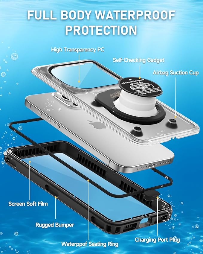 Waterproof Phone Case, IPX8 Underwater Floating Pouch for Snorkeling Swimming Beach Cruise Travel, Water Proof Dry Case for iPhone 16/15/14 Pro, Samsung Galaxy S26/S25/S24/S23/S22 (Black)