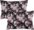 Vintage Floral Throw Pillow Covers Set of 2 Queen Size Pink Rose Peony Flower Blossom Black Pillow Cushion Cases Standard Pillow Cases Decorative Pillowcase 20X30 Inch for Sofa Bed