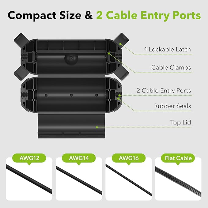 [2 Pack] Outdoor Extension Cord Safety Cover, BN-LINK Outdoor Plug Protector Waterproof, Electrical Connection Box for Holiday String Lights & Tools, Black