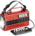 Emergency Crank Radio, 5000mAh/18500mWh Solar Hand Crank Radio, AM/FM/NOAA Weather Radio with Bluetooth,Type C Charger, 3 Mode Flashlight,Reading Lamp for Emergency& Camping Red