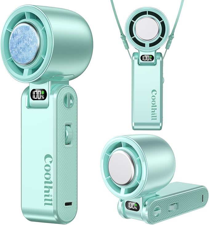 Handheld Portable Fan with Ice Cooler: 199-Speed 5500mAh Rechargeable Handheld Fan, 12H Time Hand Cooling Personal Fans with 20000 RPM Air Turbo Tech for Travel Outdoor (Green)