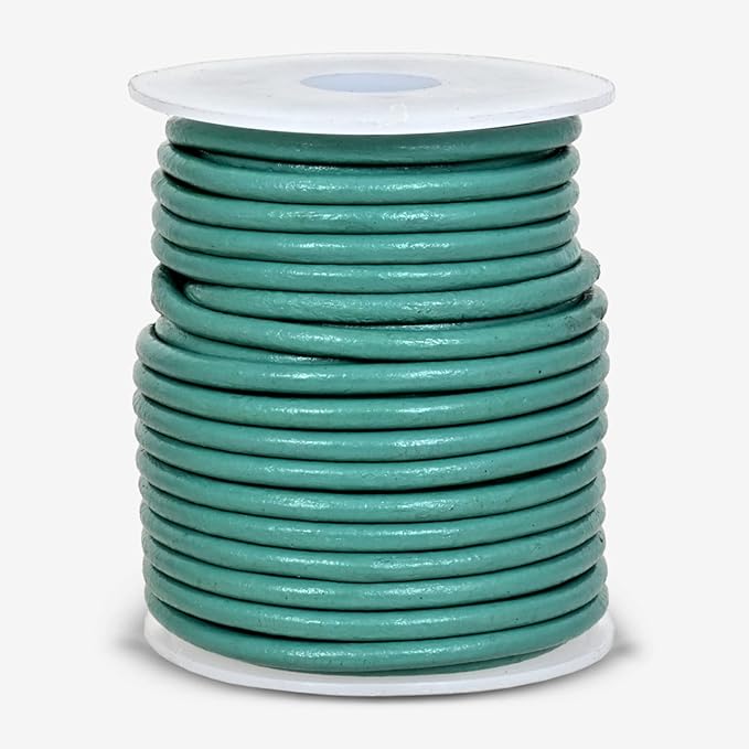 GENIQUE Real/Genuine Round Leather String Cord for Necklace, Bracelets, Jewelry, Kumihimo Braiding, DIY Projects (10 Metres) (3mm, Turquoise)