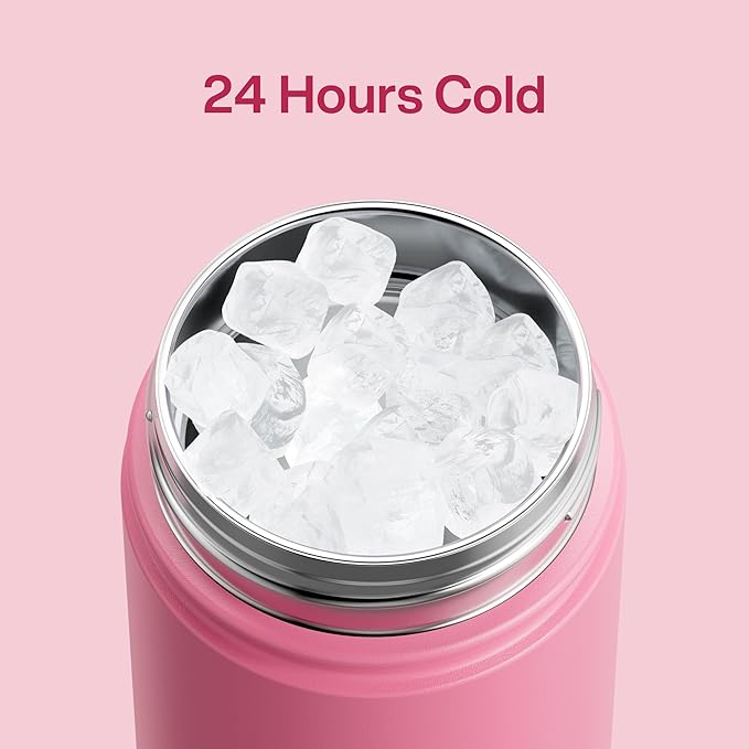 ENCOOL Kids Insulated Water Bottle with Straw - 12oz Stainless Steel Water Bottle with Dual Spouts, Leak-Proof, BPA-Free, Double Wall Vacuum Keeps Cold for 24 Hours for Sports, Travel, School (Tulip)