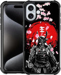 for iPhone 16 Plus Case, Sakura Japanese Samurai Pattern Graphic Design Girl Boy Soft Silicone Hard Acrylic Shock Protection for iPhone 16 Plus