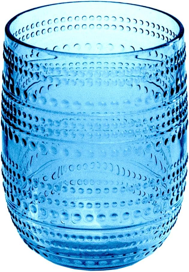 Beaded 15 oz Durable Acrylic Stemless Wine Glasses, Shatter-Resistant and Dishwasher-Safe Indoor/Outdoor Drinkware, Glass for Wine, Sangria, and Spritzers - Cobalt Blue - Set of 6