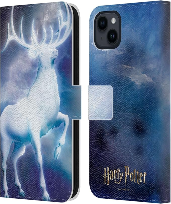 Head Case Designs Officially Licensed Harry Potter Stag Patronus Prisoner of Azkaban II Leather Wallet Case Compatible with Apple iPhone 15 Plus
