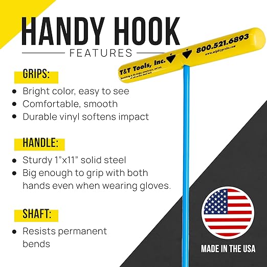 T&T Tools Heavy Duty Handy Hook – Portable 36 Inch with 3/8" Round Pump Hook End –Multipurpose Lifting and Pulling Tool for Manhole Covers, Septic Tanks, Storm Drains, Sewer Lids & More –4 Pack
