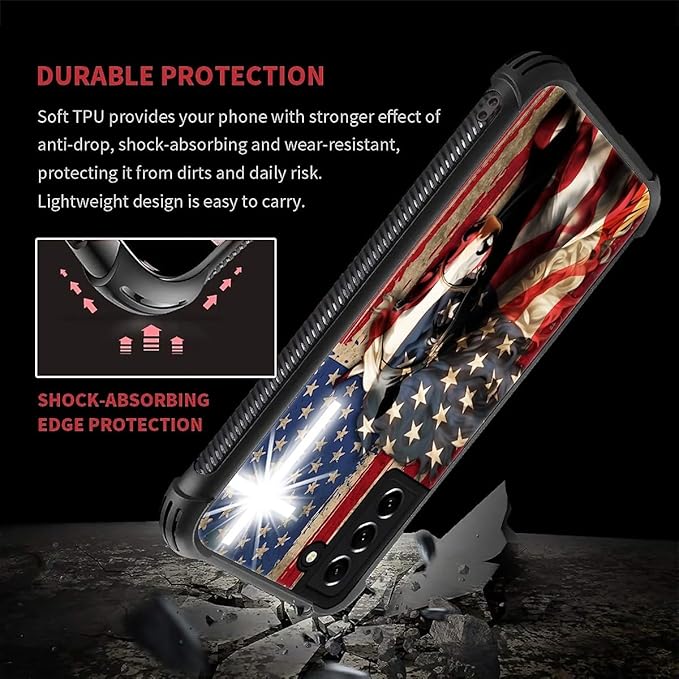 for Samsung Galaxy S21 FE Case, Red American Flag Horse Cross Pattern Graphic Design Girl Boy Soft Silicone Hard Acrylic Shock Protection for Samsung Galaxy S21 FE