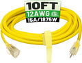 POWGRN 10 ft 12/3 Outdoor Extension Cord Waterproof Heavy Duty with Lighted Indicator End 12 Gauge 3 Prong, Flexible Cold-Resistant Long Power Cord Outside, 15Amp 1875W SJTW Yellow ETL Listed