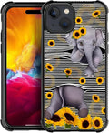 for iPhone 15 Plus Case, Cute Little Elephant Sunflower White Line Art Pattern Made of Soft Silicone Hard Acrylic Shock Protection for iPhone 15 Plus