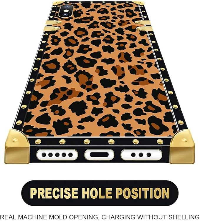 Compatible with iPhone Xs Max Case, Brown Leopard Texture Luxury Golden Decoration for Girl Women Soft TPU Shockproof Protective Hard PC Back for iPhone Xs Max