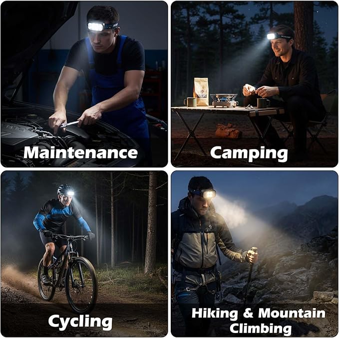8 LED Headlight Rechargeable 2 Pack with Motion Sensor, 12 Mode Bright Headlight with White Red Light for Adults，IPX6 Waterproof for Outdoor Camping Running Hiking Fishing