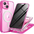 TIESZEN for iPhone 15 Plus Case, Compatible with MagSafe, Built-in Privacy Screen Protector and Camera Protection, Anti Spy Full Body Dustproof Shockproof Hard Phone Case 6.7", Bright Pink