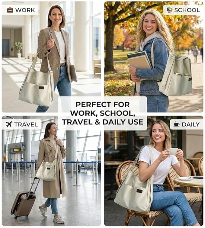 Women's Convertible Backpack Purse - Water-Resistant Nylon Travel Bag - Large Capacity 3-Way Shoulder Tote & Daypack | Convertible, Lightweight, Water-Resistant