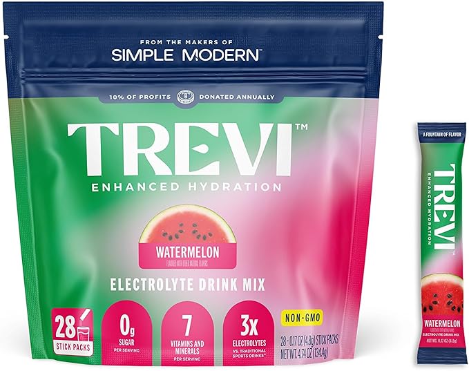 TREVI™ Everyday Sugar Free Electrolytes - Essential Drink Mix Hydration Powder Packets - 28 Count - Watermelon