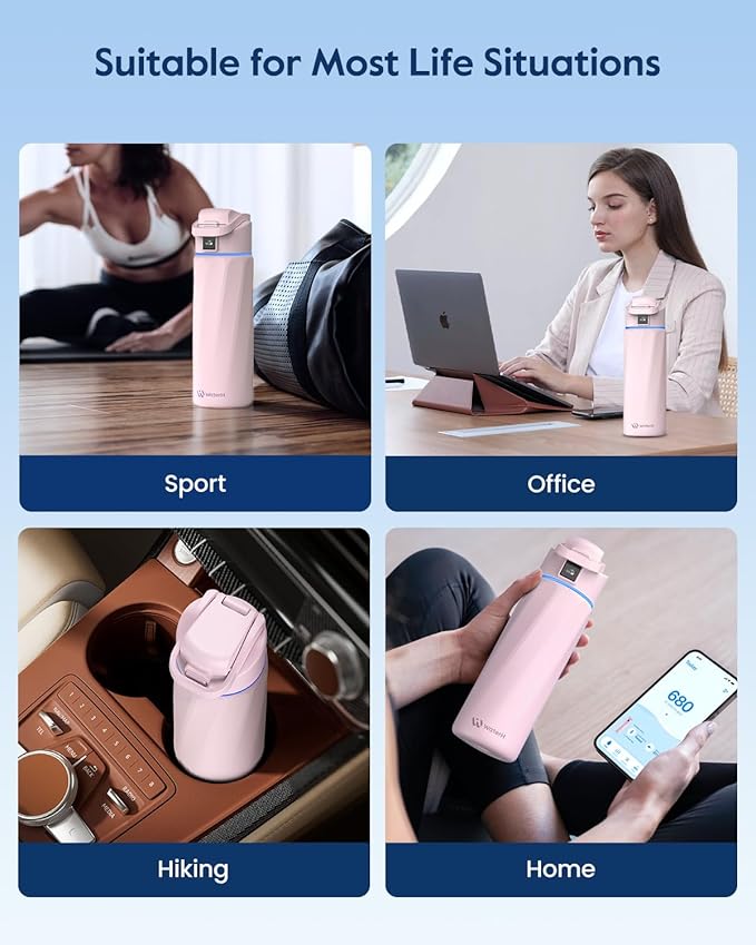 BOOST Smart Water Bottle that Reminds You to Drink, 24oz BPA-Free Stainless Steel Vacuum Insulated, Wide Mouth Water Tracker Bottle with APP for School, Gym, Office, Ideal for Mother's Day