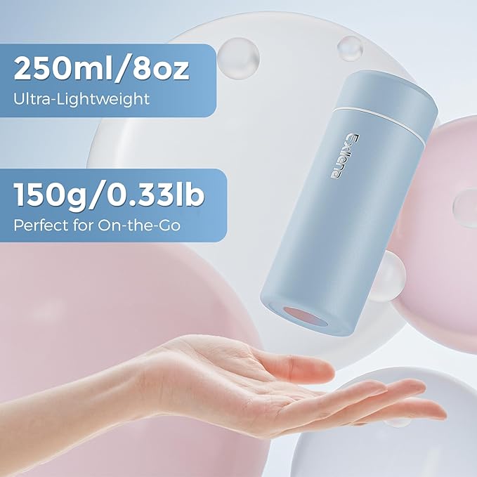 【Upgraded】Exllena Small Insulated Water Bottle 8 oz/250ml– Mini Insulated Water Bottle for Hot & Cold Drinks, Perfect Small Water Bottle for Travel, Purse...(Greyish Blue)