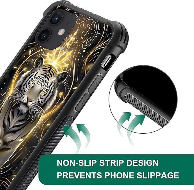 for iPhone 11 Case, White Tiger Golden Mystery Pattern Graphic Design Girl Boy Soft Silicone Hard Acrylic Shock Protection for iPhone 11