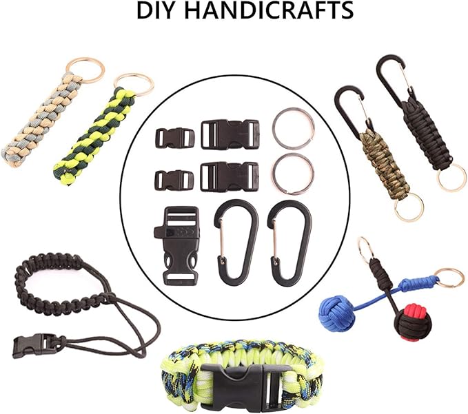 Paracord,Paracord 550 Combo Crafting Kits with 5 Types Buckles,20 Feet Each Paracord Rope (Light Rainbow Set 200feet) (D-Set)