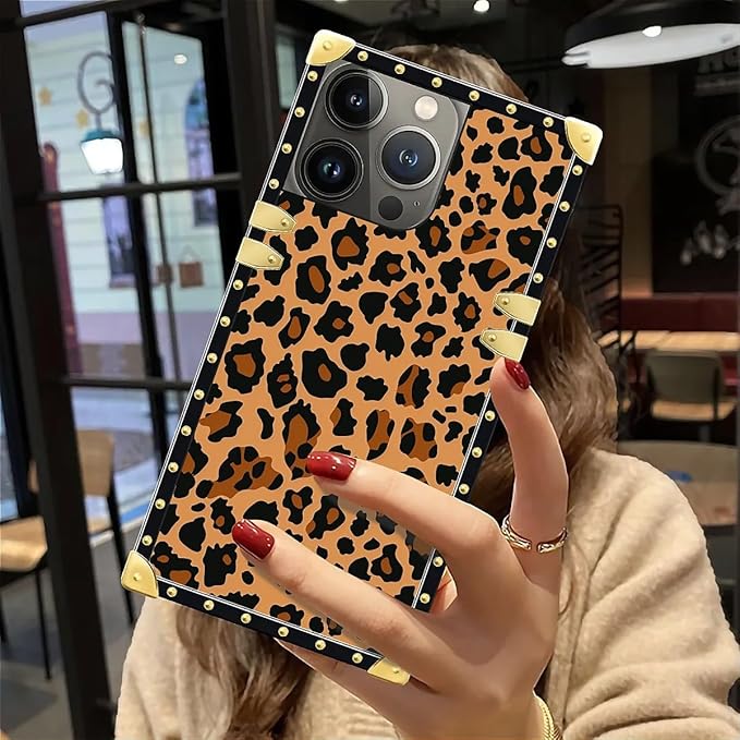Compatible with iPhone 12 Pro Max Case, Brown Leopard Texture Luxury Golden Decoration for Girl Women Soft TPU Shockproof Protective Hard PC Back for iPhone 12 Pro Max