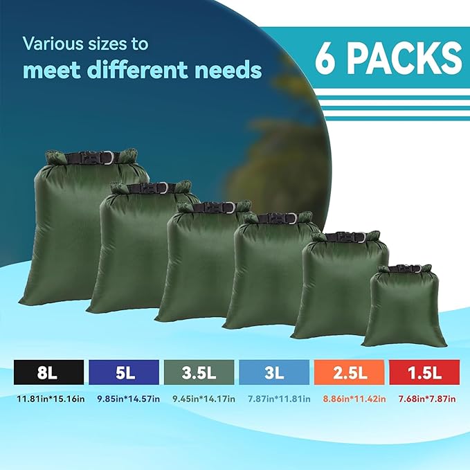 6PCS Dry Bags Waterproof, Lightweight Dry Bags for Kayaking Waterproof，Outdoor Waterproof Bag for Kayaking Hiking Boating Camping
