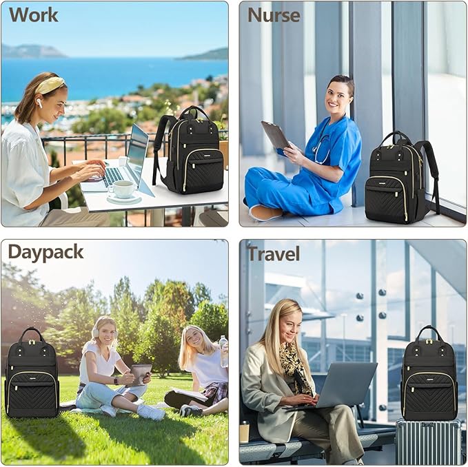 Laptop Backpack for Women Work Bag - Fits 18 Inch Laptop Bag Travel Work Backpack Anti-theft Bags with USB Charging Business Computer Waterproof Backpack Purse for Nurse Teacher Black