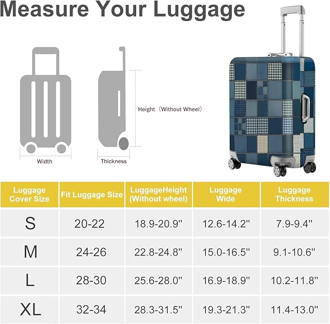 ANNA QUEEN Blue Patchwork Luggage Cover, Modern Grid Suitcase Protector, Stretchable Washable Cover for 20-22 Inch Luggage