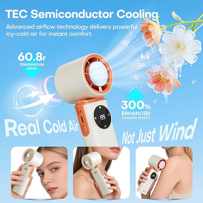 6000mAh Portable Handheld Fan with Ice Cooling, 199 Levels Stepless Speed, 20H Long Battery Life, 20000RPM Turbo Fan Rechargeable Personal Mini Fan for Travel, Outdoor, Makeup (White)