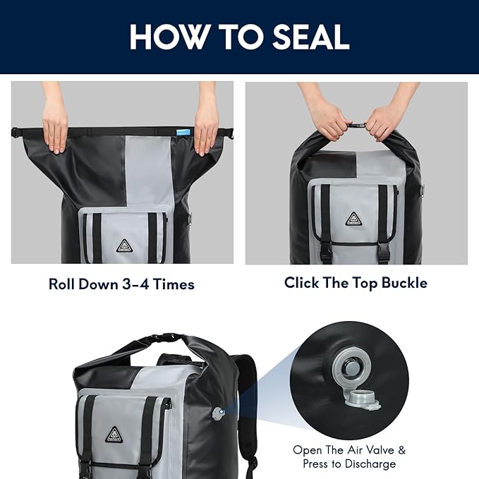 Haimont Waterproof Backpack Roll Top Dry Bag Kayak Dry Backpack IPX7 for Outdoor Dry Pack Boating Fishing 60L, Black/Gray